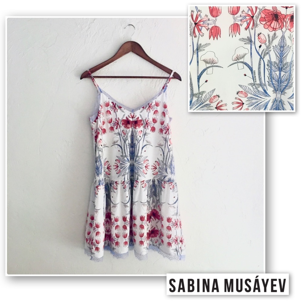 Anthro Sabina Musayev Revolve Watercolor Mushrooms and Tulips Floral Slip Dress